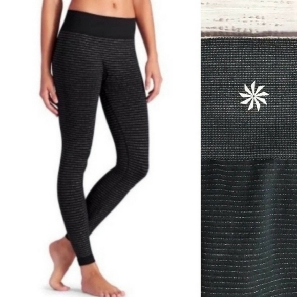Athleta Black & Silver Glitter Striped Full Length Leggings Size Small - Picture 1 of 8